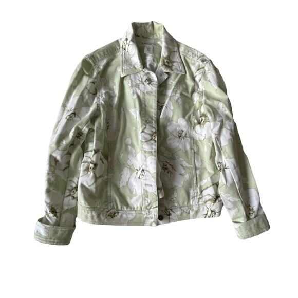 Jones Wear Sport 3 Piece Set Jacket Pants Top Floral Denim Mint Green L/14 EUC - Picture 6 of 12